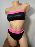 JILLYROCKS 2 Pc ARIKA Black onyx Pink tube top high waist thong