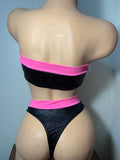 JILLYROCKS 2 Pc ARIKA Black onyx Pink tube top high waist thong