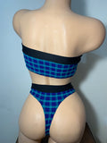 JILLYROCKS 2 Pc ARIKA Blue green black plaid tube top high waist thong bikini